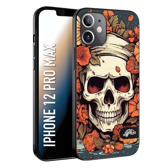 CUSTOMIZZA - Custodia cover nera morbida in tpu compatibile per iPhone 12 PRO MAX teschio skull flowers fiori tattoo disegnato alta definizione