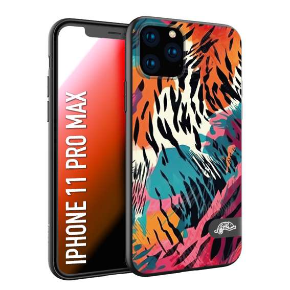 CUSTOMIZZA - Custodia cover nera morbida in tpu compatibile per iPhone 11 PRO MAX leopardato maculato tigrato tiger colorata summer color