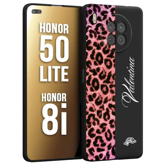 CUSTOMIZZA - Custodia cover nera morbida in tpu compatibile per Honor 8i - Honor 50 LITE leopardato rosa fucsia personalizzata nome iniziali