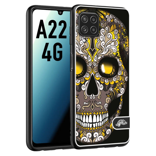 CUSTOMIZZA - Custodia cover nera morbida in tpu compatibile per Samsung A22 4G teschio messicano Mexican skull nero giallo