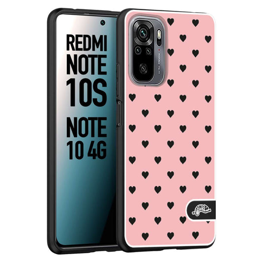 CUSTOMIZZA - Custodia cover nera morbida in tpu compatibile per Xiaomi Redmi Note 10S cuori pois rosa donna pin up vintage