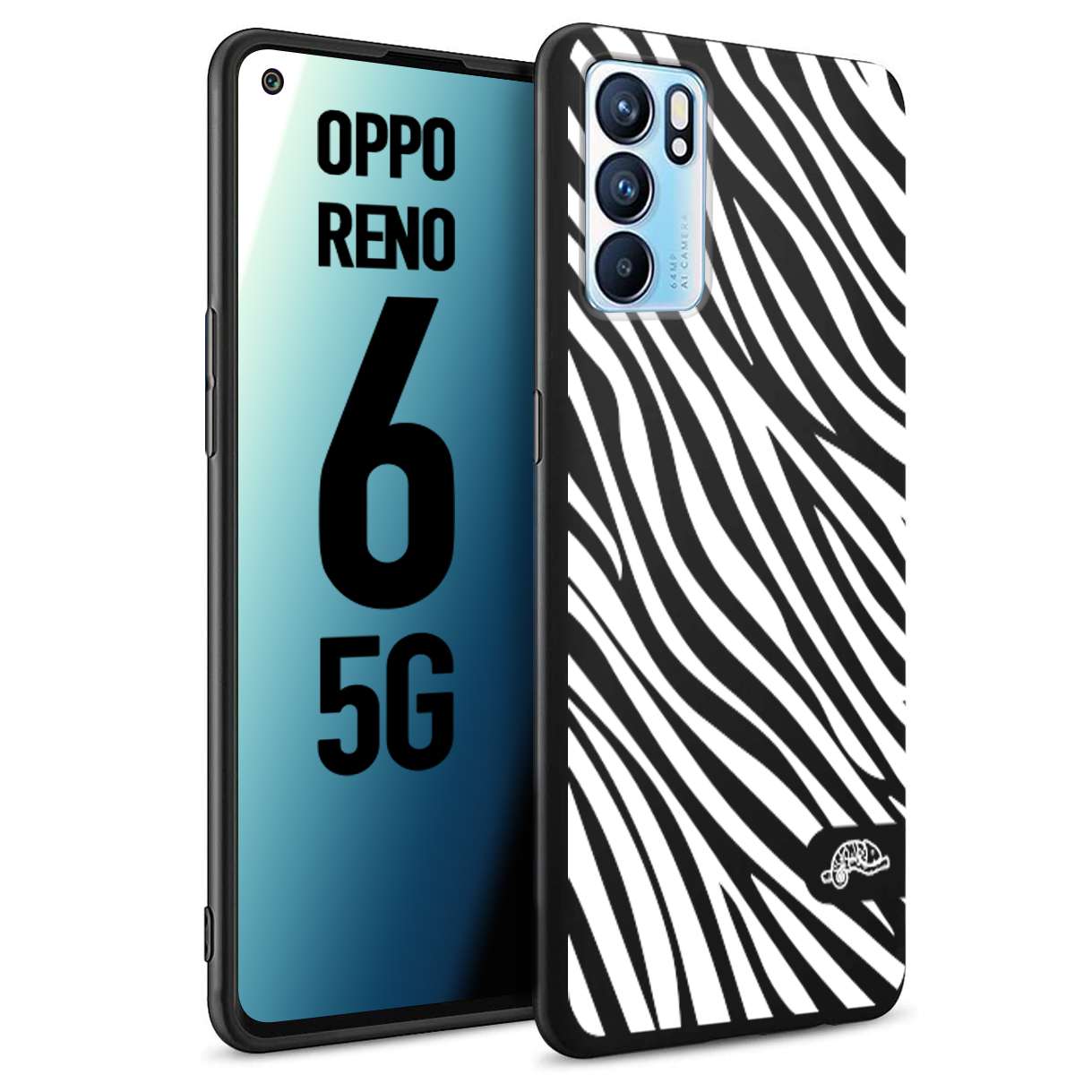 CUSTOMIZZA - Custodia cover nera morbida in tpu compatibile per Oppo Reno 6 5G zebrata maculata a rilievo soft touch donna bianca