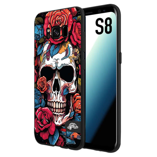 CUSTOMIZZA - Custodia cover nera morbida in tpu compatibile per Samsung S8 teschio skull flowers fiori rose rosse tattoo disegnato