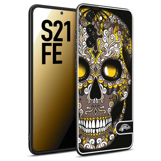 CUSTOMIZZA - Custodia cover nera morbida in tpu compatibile per Samsung S21 FE teschio messicano Mexican skull nero giallo