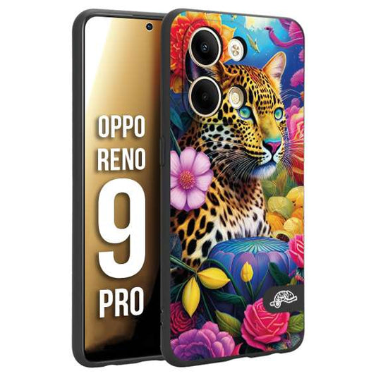 CUSTOMIZZA - Custodia cover nera morbida in tpu compatibile per Oppo Reno 9 PRO fiori astratti donna flower fantasia leopardo ghepardo animali colorati