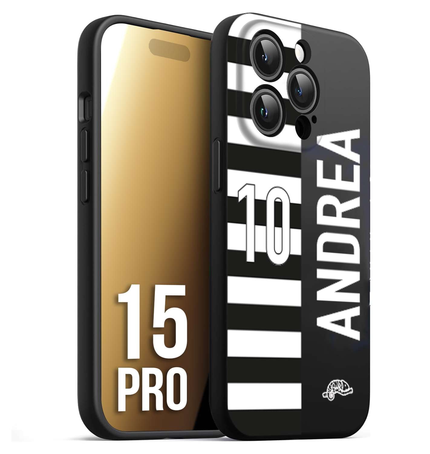 CUSTOMIZZA - Custodia cover nera morbida in tpu compatibile per iPhone 15 PRO personalizzata calcio football nome e numero calciatori bianconera