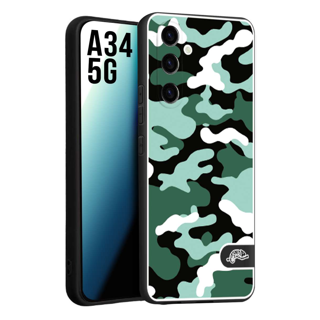 CUSTOMIZZA - Custodia cover nera morbida in tpu compatibile per Samsung A34 5G camouflage mimetico militare verde green