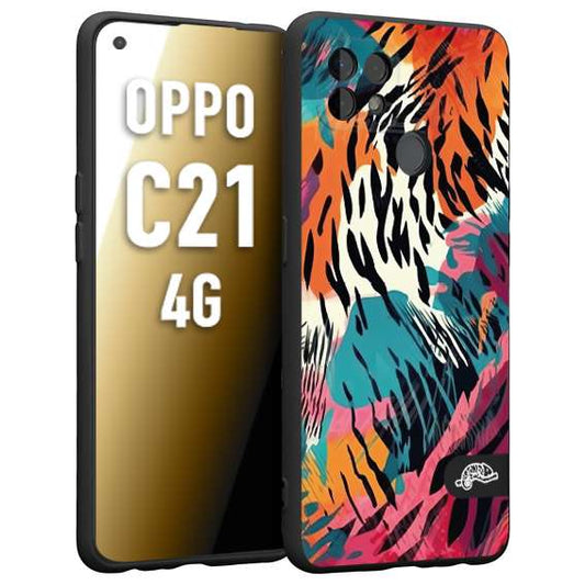 CUSTOMIZZA - Custodia cover nera morbida in tpu compatibile per Oppo Realme C21 4G leopardato maculato tigrato tiger colorata summer color