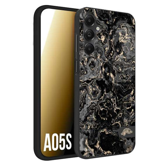 CUSTOMIZZA - Custodia cover nera morbida in tpu compatibile per Samsung A05S effetto marmo marble nero black venature dorato pietra