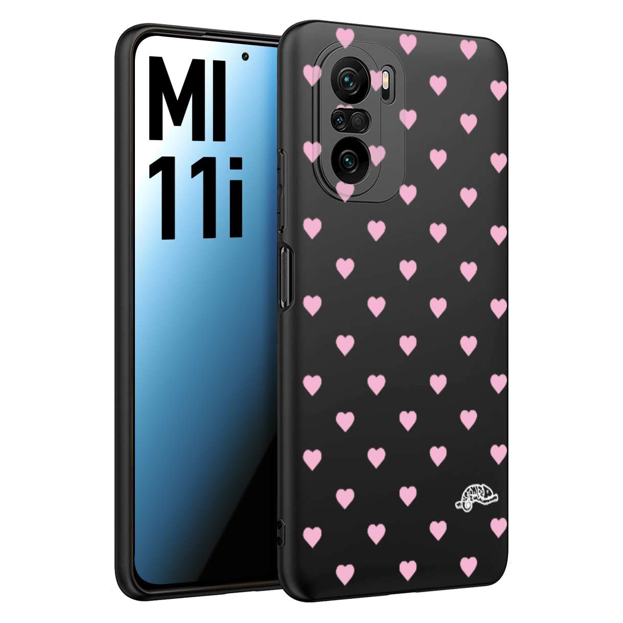 CUSTOMIZZA - Custodia cover nera morbida in tpu compatibile per Xiaomi Mi 11i cuori pois rosa su nero donna pin up vintage