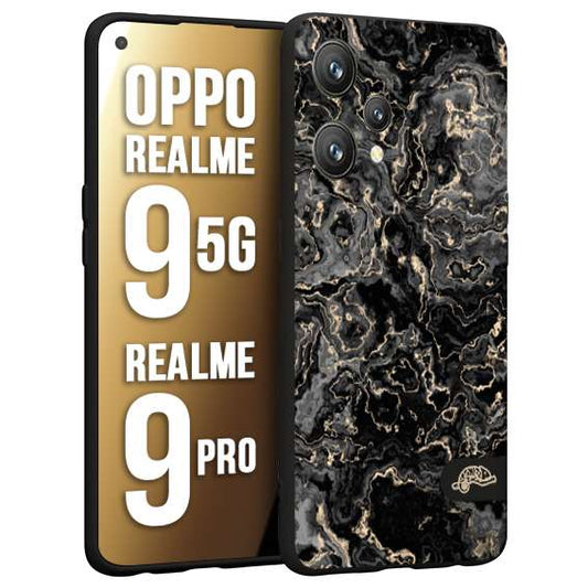 CUSTOMIZZA - Custodia cover nera morbida in tpu compatibile per Oppo Realme 9 5G - 9 PRO effetto marmo marble nero black venature dorato pietra