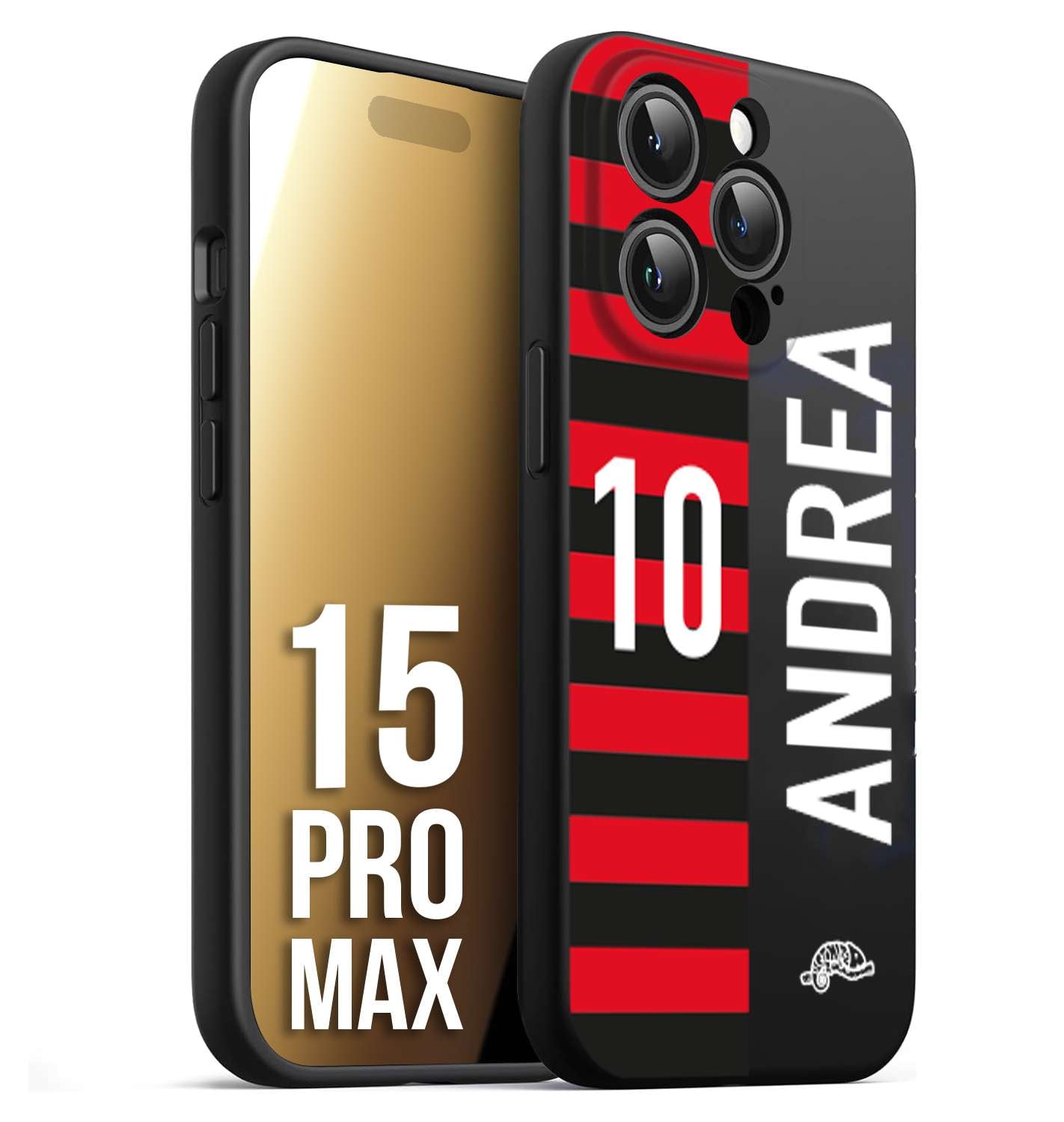 CUSTOMIZZA - Custodia cover nera morbida in tpu compatibile per iPhone 15 PRO MAX personalizzata calcio football nome e numero calciatori rossonera