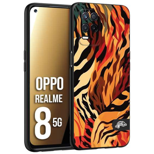 CUSTOMIZZA - Custodia cover nera morbida in tpu compatibile per Oppo Realme 8 5G leopardato maculato tigrato tiger colorata gialla rossa arancio