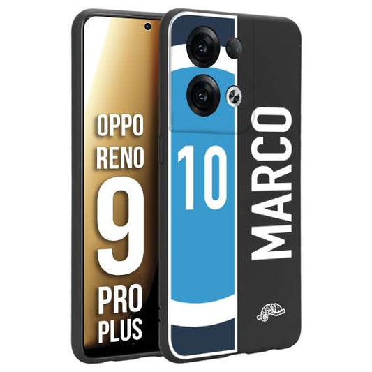 CUSTOMIZZA - Custodia cover nera morbida in tpu compatibile per Oppo Reno 9 PRO PLUS personalizzata calcio football nome e numero calciatori biancoazzurri bianco celesti