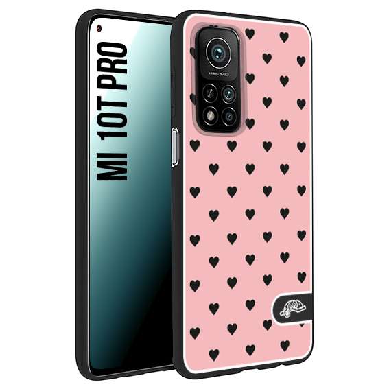 CUSTOMIZZA - Custodia cover nera morbida in tpu compatibile per Xiaomi Mi 10T PRO cuori pois rosa donna pin up vintage