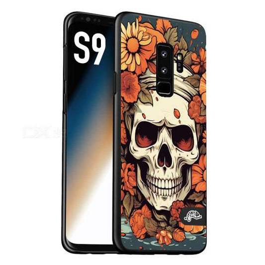 CUSTOMIZZA - Custodia cover nera morbida in tpu compatibile per Samsung S9 teschio skull flowers fiori tattoo disegnato alta definizione