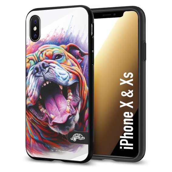 CUSTOMIZZA - Custodia cover nera morbida in tpu compatibile per iPhone X - Xs animali color bulldog cane dog colori vibranti disegnato schizzo