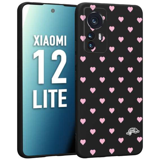 CUSTOMIZZA - Custodia cover nera morbida in tpu compatibile per Xiaomi 12 LITE cuori pois rosa su nero donna pin up vintage