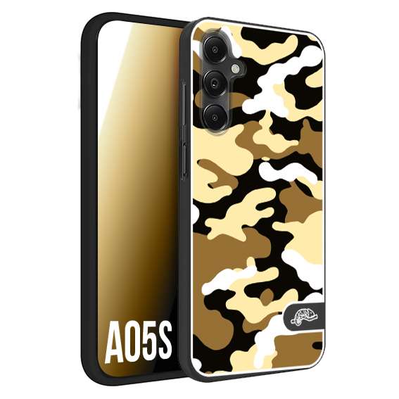 CUSTOMIZZA - Custodia cover nera morbida in tpu compatibile per Samsung A05S camouflage mimetico militare giallo desert brown