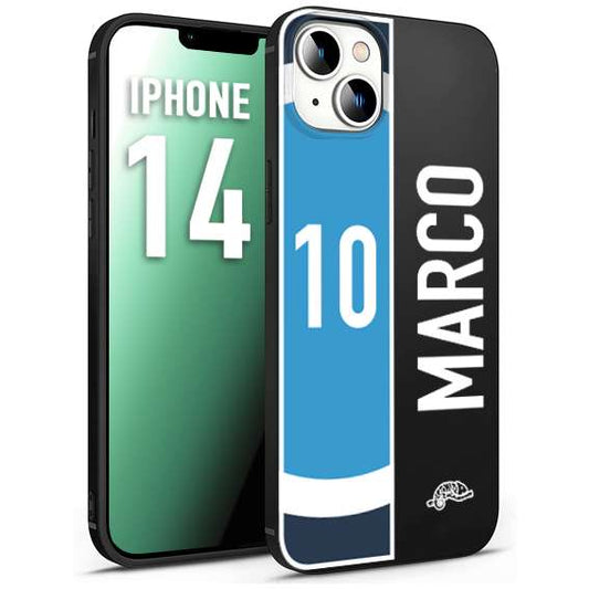 CUSTOMIZZA - Custodia cover nera morbida in tpu compatibile per iPhone 14 personalizzata calcio football nome e numero calciatori biancoazzurri bianco celesti