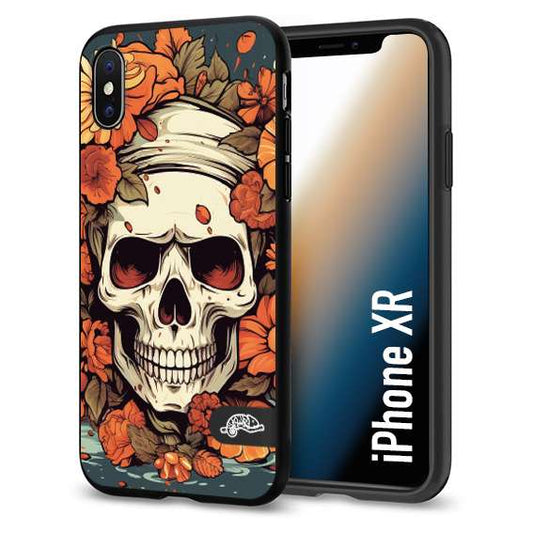 CUSTOMIZZA - Custodia cover nera morbida in tpu compatibile per iPhone Xr teschio skull flowers fiori tattoo disegnato alta definizione