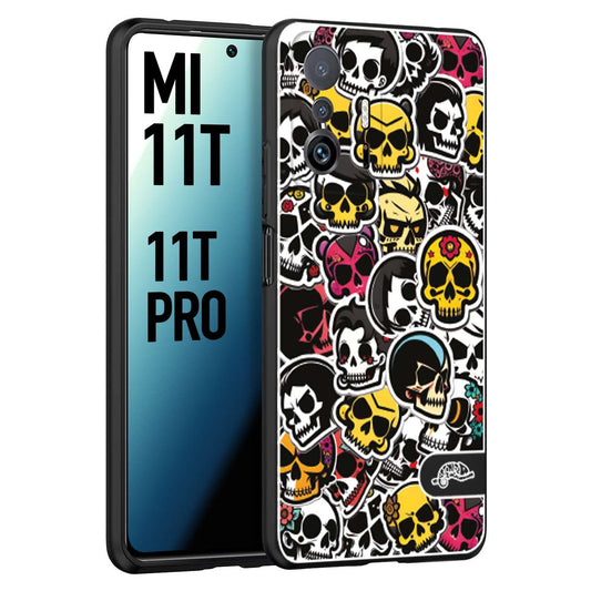 CUSTOMIZZA - Custodia cover nera morbida in tpu compatibile per Xiaomi Mi 11T - Mi 11T PRO sticker bomb teschi colorati adesivi skulls skater snowboard