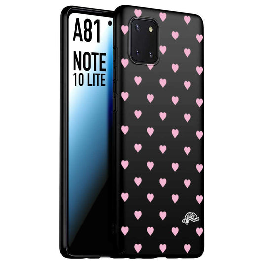 CUSTOMIZZA - Custodia cover nera morbida in tpu compatibile per Samsung A81 - Note 10 Lite cuori pois rosa su nero donna pin up vintage