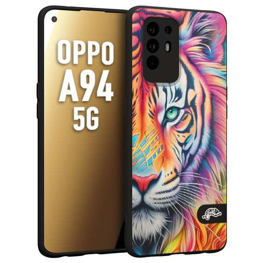 CUSTOMIZZA - Custodia cover nera morbida in tpu compatibile per Oppo A94 5G animali color tigre tiger viso colori vibranti disegnato schizzo