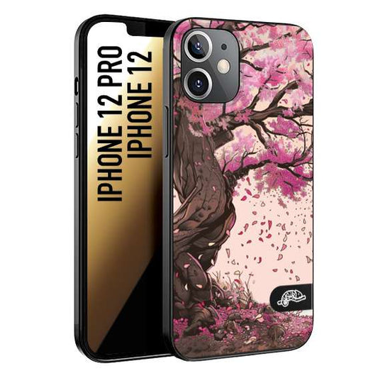 CUSTOMIZZA - Custodia cover nera morbida in tpu compatibile per iPhone 12 - 12 PRO giapponese colori morbidi fiori di ciliegio rosa disegnata