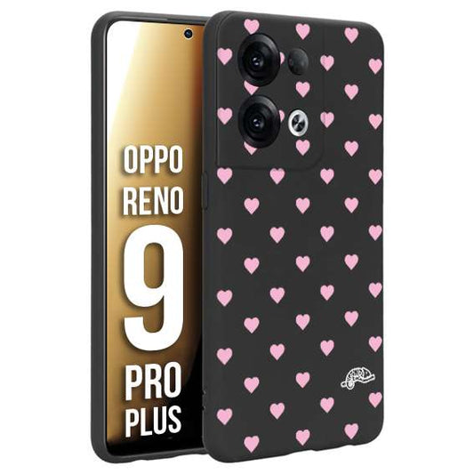 CUSTOMIZZA - Custodia cover nera morbida in tpu compatibile per Oppo Reno 9 PRO PLUS cuori pois rosa su nero donna pin up vintage