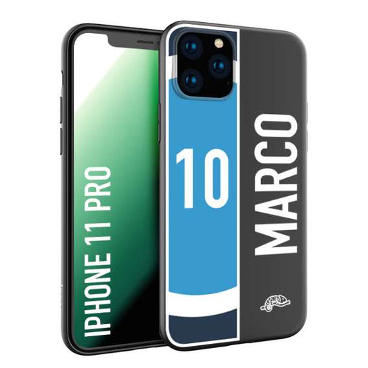 CUSTOMIZZA - Custodia cover nera morbida in tpu compatibile per iPhone 11 PRO personalizzata calcio football nome e numero calciatori biancoazzurri bianco celesti