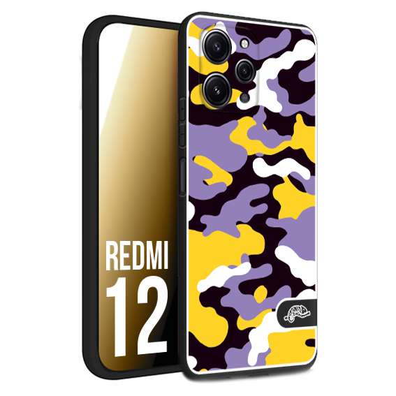 CUSTOMIZZA - Custodia cover nera morbida in tpu compatibile per Xiaomi Redmi 12 camouflage mimetico militare viola lilla giallo