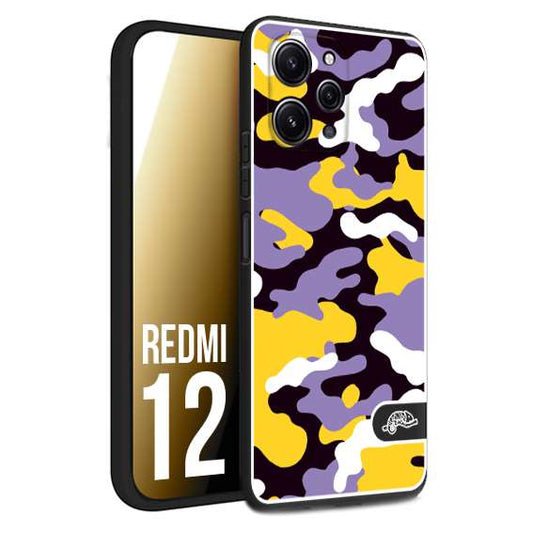 CUSTOMIZZA - Custodia cover nera morbida in tpu compatibile per Xiaomi Redmi 12 camouflage mimetico militare viola lilla giallo