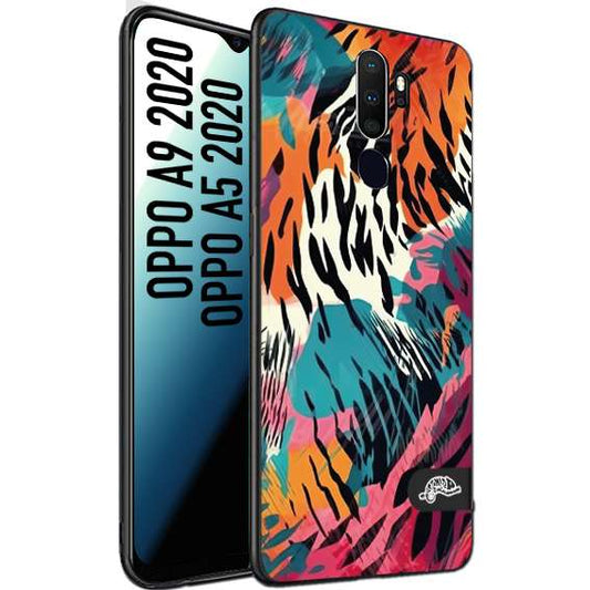 CUSTOMIZZA - Custodia cover nera morbida in tpu compatibile per Oppo A9 2020 - A5 2020 leopardato maculato tigrato tiger colorata summer color