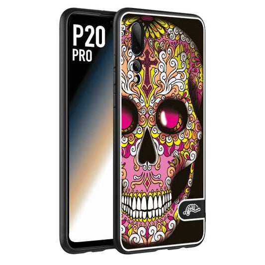 CUSTOMIZZA - Custodia cover nera morbida in tpu compatibile per Huawei P20 PRO teschio messicano Mexican skull rosa gialla