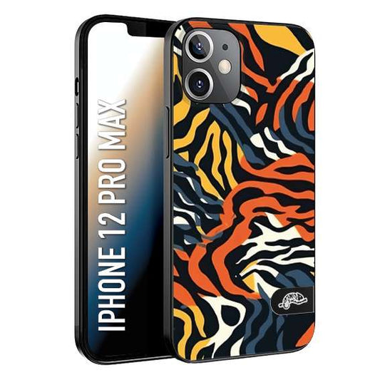 CUSTOMIZZA - Custodia cover nera morbida in tpu compatibile per iPhone 12 PRO MAX leopardato maculato tigrato tiger colorata gialla blu arancio