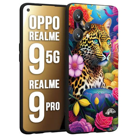 CUSTOMIZZA - Custodia cover nera morbida in tpu compatibile per Oppo Realme 9 5G - 9 PRO fiori astratti donna flower fantasia leopardo ghepardo animali colorati