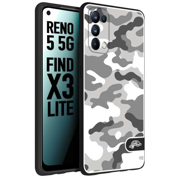 CUSTOMIZZA - Custodia cover nera morbida in tpu compatibile per Oppo Reno 5 5G camouflage mimetico militare bianco white