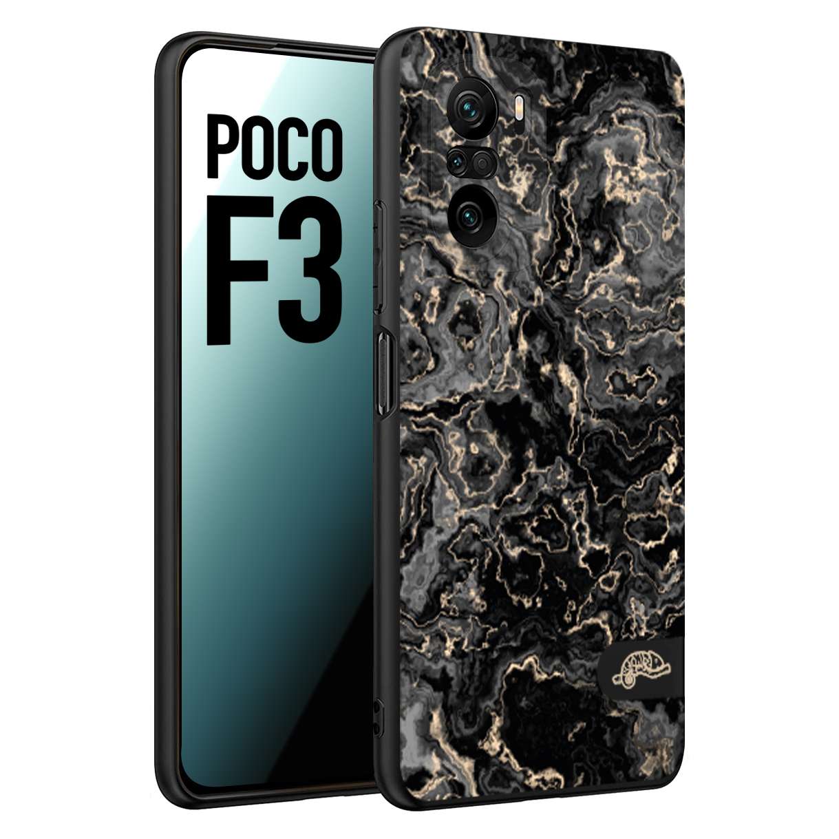 CUSTOMIZZA - Custodia cover nera morbida in tpu compatibile per Xiaomi Poco F3 effetto marmo marble nero black venature dorato pietra