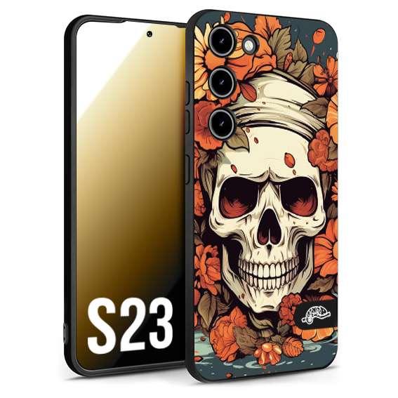 CUSTOMIZZA - Custodia cover nera morbida in tpu compatibile per Samsung S23 teschio skull flowers fiori tattoo disegnato alta definizione