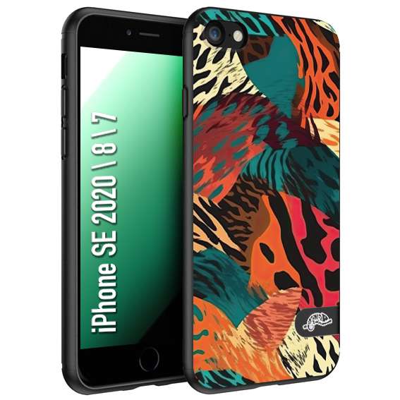 CUSTOMIZZA - Custodia cover nera morbida in tpu compatibile per iPhone 7 - 8 - SE 2020 / 2022 leopardato tigrato tiger colorata summer arancio verde fucsia