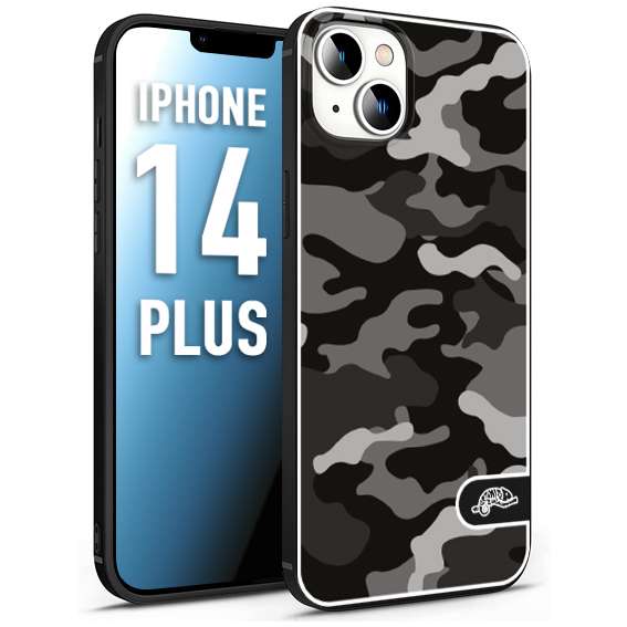 CUSTOMIZZA - Custodia cover nera morbida in tpu compatibile per iPhone 14 PLUS camouflage mimetico militare nero black grigio