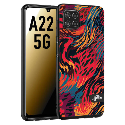 CUSTOMIZZA - Custodia cover nera morbida in tpu compatibile per Samsung A22 5G leopardato maculato tigrato colorata fiamme rossa blu arancione