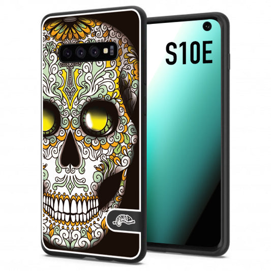 CUSTOMIZZA - Custodia cover nera morbida in tpu compatibile per Samsung S10E teschio messicano Mexican skull bianco verde giallo