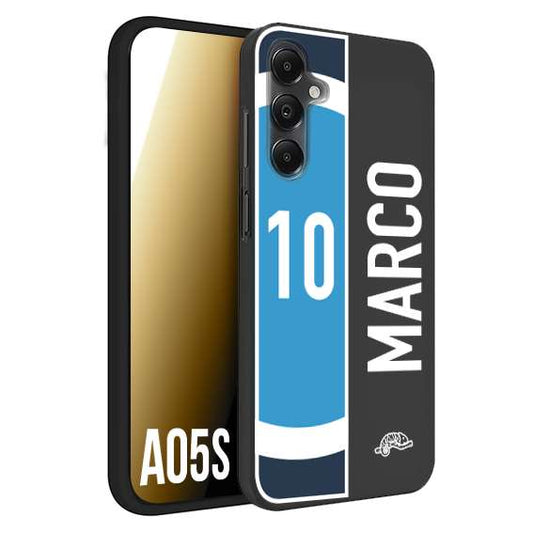 CUSTOMIZZA - Custodia cover nera morbida in tpu compatibile per Samsung A05S personalizzata calcio football nome e numero calciatori biancoazzurri bianco celesti