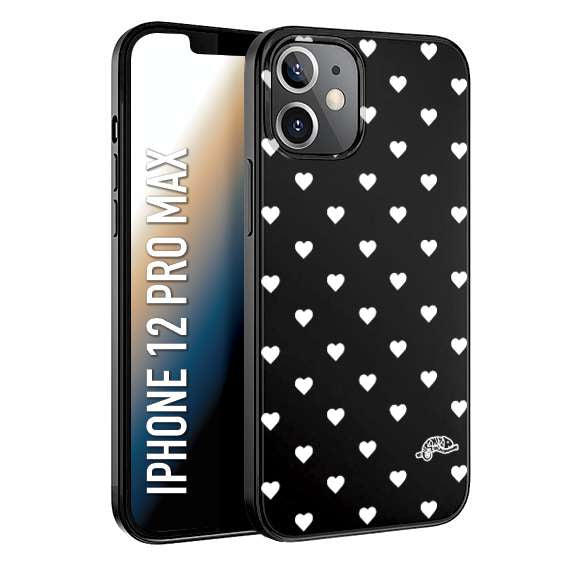 CUSTOMIZZA - Custodia cover nera morbida in tpu compatibile per iPhone 12 PRO MAX cuori pois bianchi donna pin up vintage