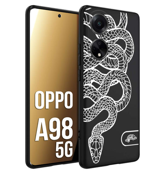 CUSTOMIZZA - Custodia cover nera morbida in tpu compatibile per Oppo A98 5G serpente snake bianco a rilievo disegnato tattoo tatuaggio