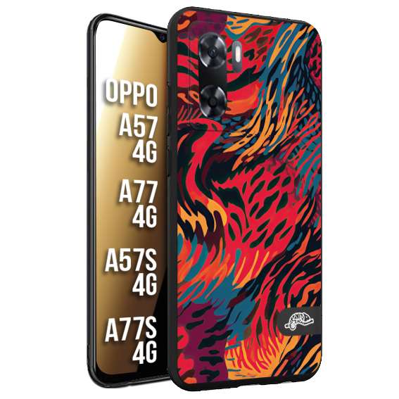 CUSTOMIZZA - Custodia cover nera morbida in tpu compatibile per Oppo A57 - A77 - A57S - A77S (4G) leopardato maculato tigrato colorata fiamme rossa blu arancione