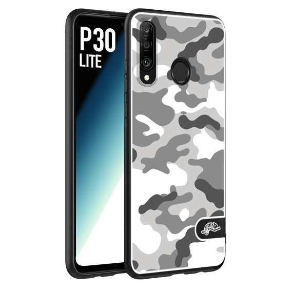 CUSTOMIZZA - Custodia cover nera morbida in tpu compatibile per Huawei P30 LITE camouflage mimetico militare bianco white