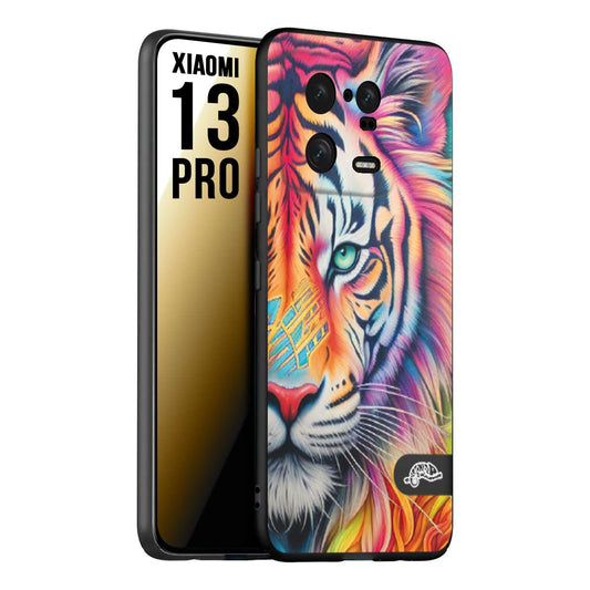 CUSTOMIZZA - Custodia cover nera morbida in tpu compatibile per Xiaomi 13 PRO animali color tigre tiger viso colori vibranti disegnato schizzo